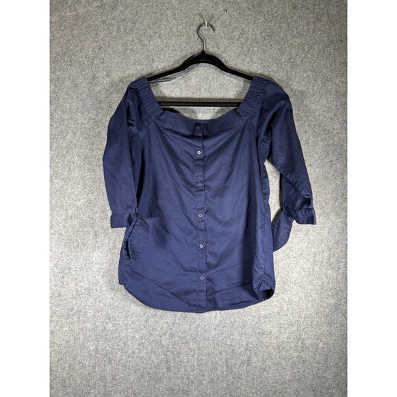 Banana Republic Top Women Small Blue Off The Shoulder Cotton Career Office - Picture 7 of 8